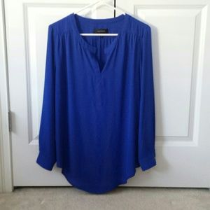 Long Sleeve Blue Shirt tail Hem Blouse